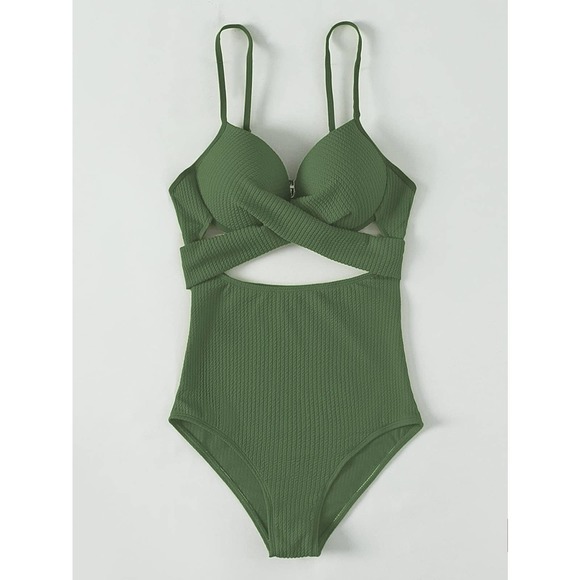 Boho Criss Cross Push Up One Piece Swimsuit green - Picture 2 of 3